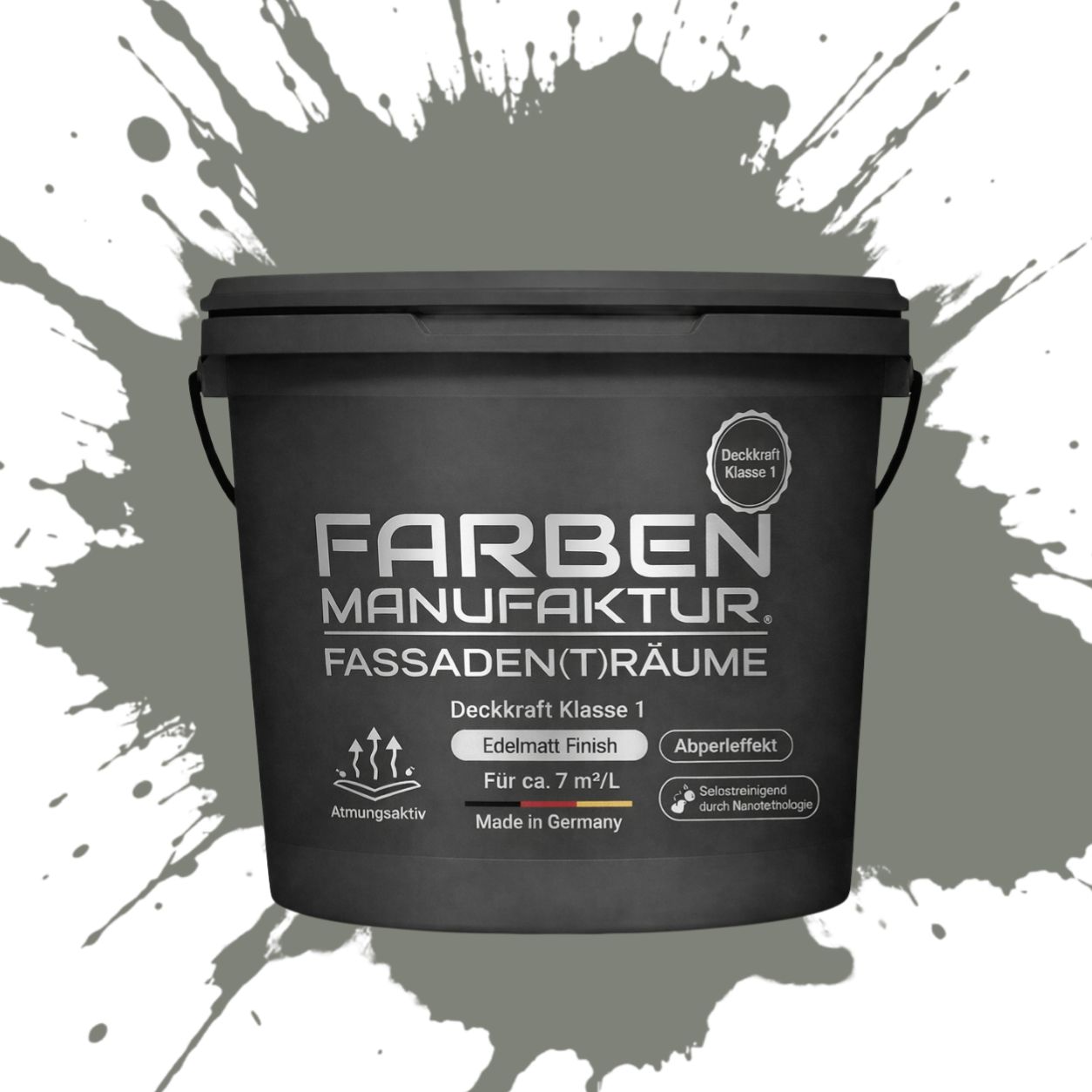 Farben Manufaktur Fassaden(t)räume Silikonharz mit Silber Glitzer - RAL 7023 Betongrau Farben Manufaktur Fassaden(t)räume Silikonharz mit Silber Glitzer - RAL 7023 Betongrau
