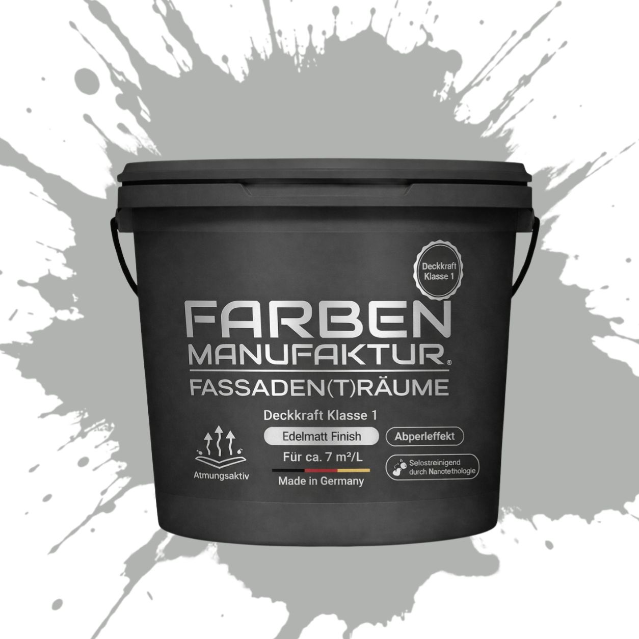 Farben Manufaktur Fassaden(t)räume Silikonharz mit Silber Glitzer - RAL 7038 Achatgrau Farben Manufaktur Fassaden(t)räume Silikonharz mit Silber Glitzer - RAL 7038 Achatgrau