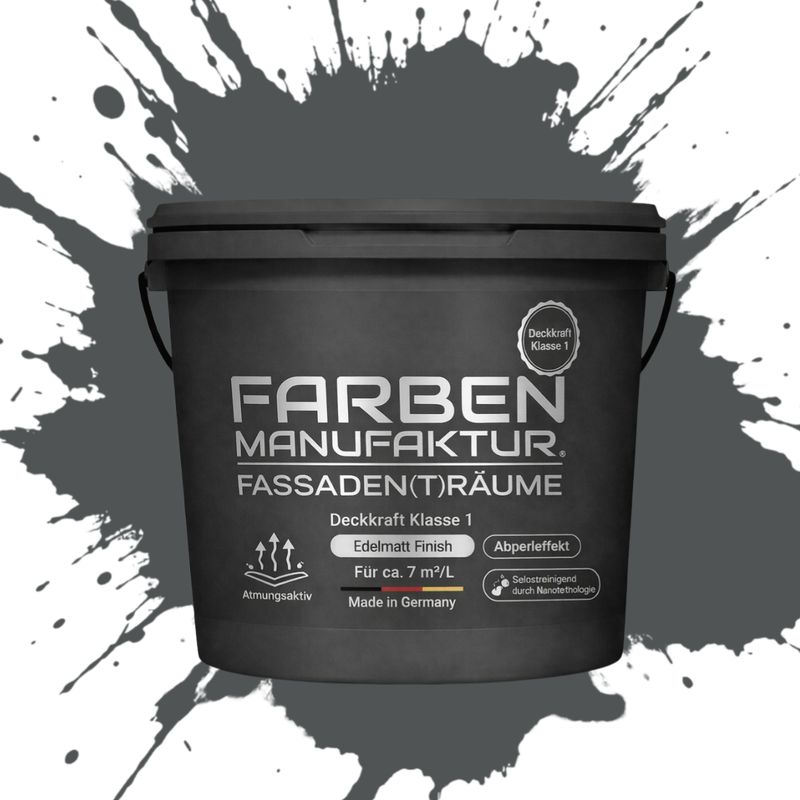 Farben Manufaktur Fassaden(t)räume Silikonharz mit Silber Glitzer - RAL 7043 Verkehrsgrau B Farben Manufaktur Fassaden(t)räume Silikonharz mit Silber Glitzer - RAL 7043 Verkehrsgrau B