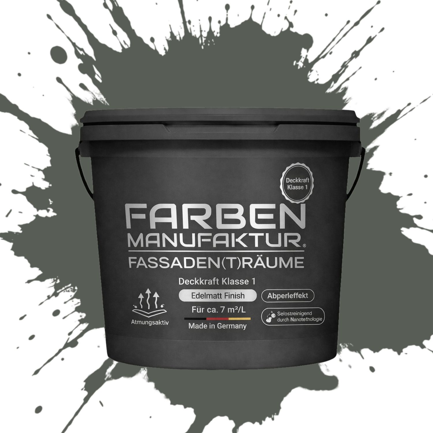 Farben Manufaktur Fassaden(t)räume Silikonharz mit Silber Glitzer - RAL 7009 Grüngrau Farben Manufaktur Fassaden(t)räume Silikonharz mit Silber Glitzer - RAL 7009 Grüngrau