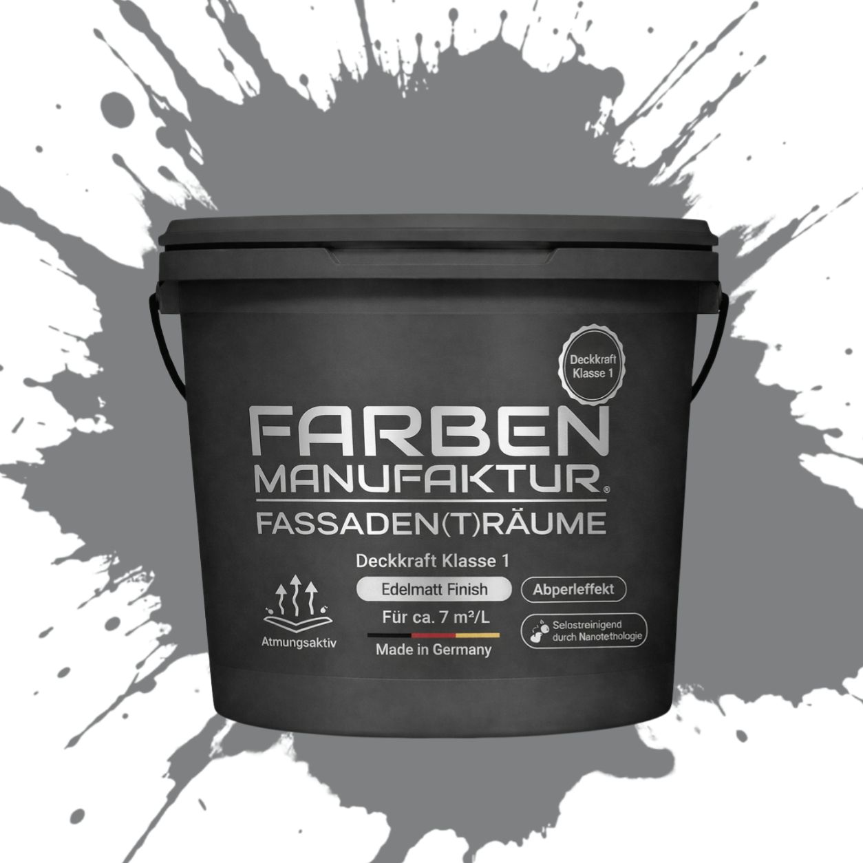 Farben Manufaktur Fassaden(t)räume Silikonharz mit Silber Glitzer - RAL 7037 Staubgrau Farben Manufaktur Fassaden(t)räume Silikonharz mit Silber Glitzer - RAL 7037 Staubgrau