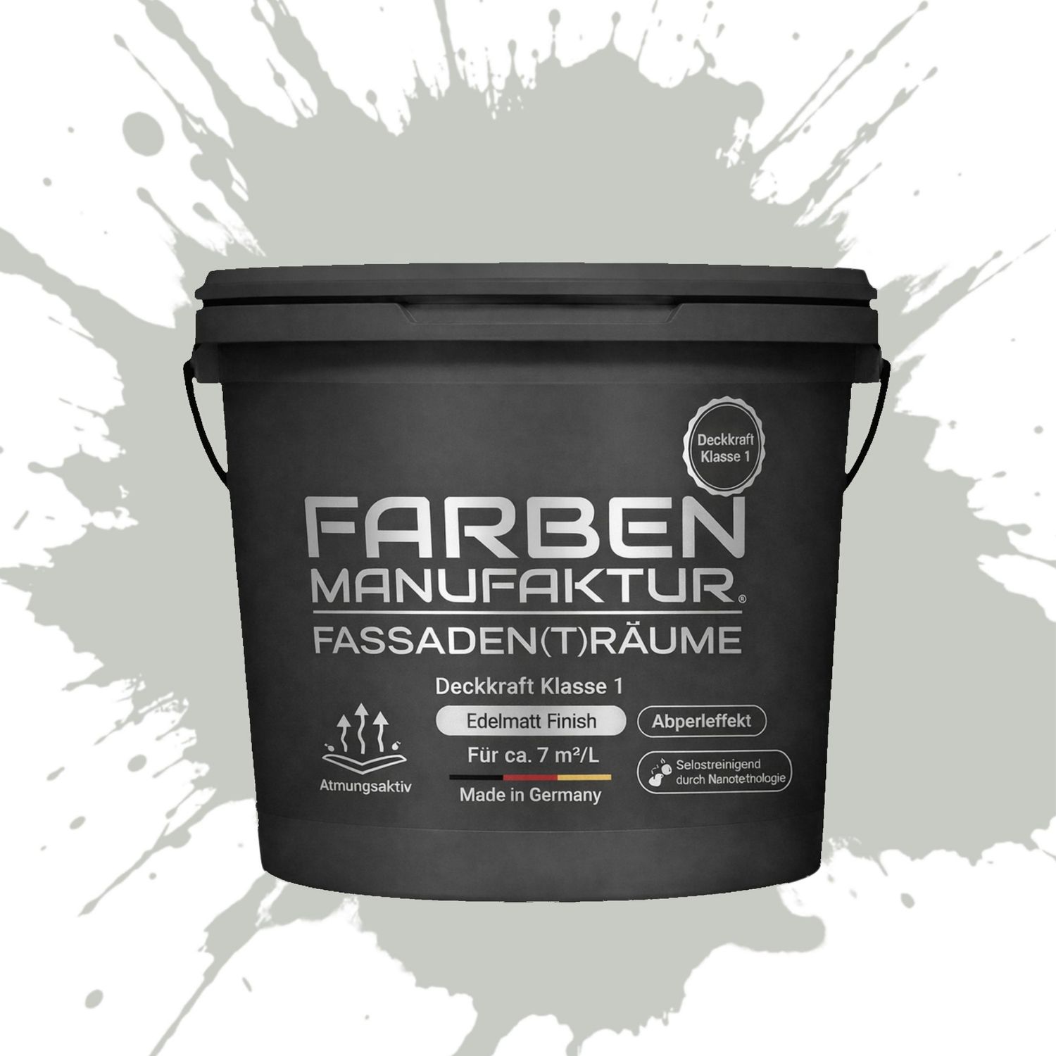 Farben Manufaktur Fassaden(t)räume Silikonharz mit Silber Glitzer - RAL 9018 Papyrusweiß Farben Manufaktur Fassaden(t)räume Silikonharz mit Silber Glitzer - RAL 9018 Papyrusweiß