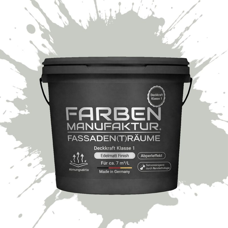 Farben Manufaktur Fassaden(t)räume Silikonharz mit Silber Glitzer - RAL 9018 Papyrusweiß Farben Manufaktur Fassaden(t)räume Silikonharz mit Silber Glitzer - RAL 9018 Papyrusweiß