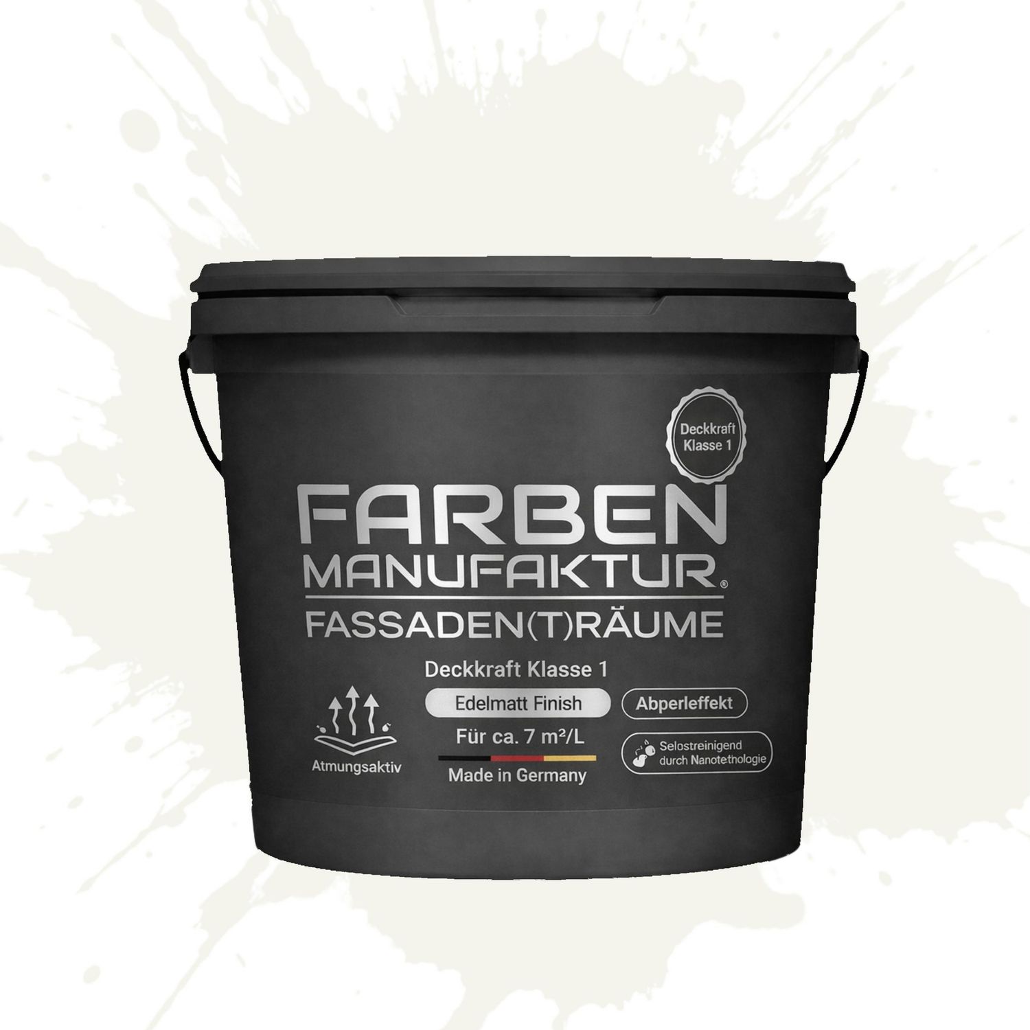 Farben Manufaktur Fassaden(t)räume Silikonharz mit Silber Glitzer - RAL 9010 Reinweiß Farben Manufaktur Fassaden(t)räume Silikonharz mit Silber Glitzer - RAL 9010 Reinweiß