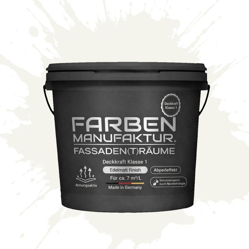 Farben Manufaktur Fassaden(t)räume Silikonharz mit Silber Glitzer - RAL 9010 Reinweiß Farben Manufaktur Fassaden(t)räume Silikonharz mit Silber Glitzer - RAL 9010 Reinweiß