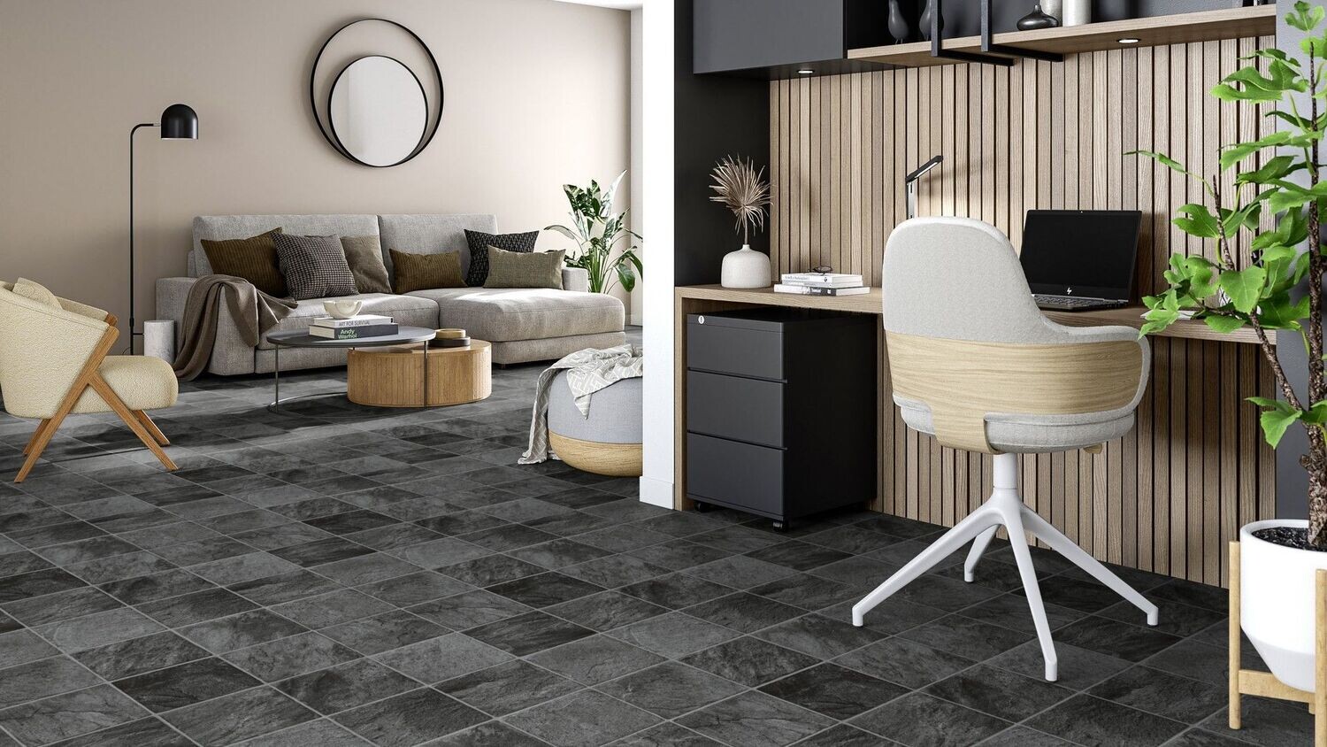 PVC Vinyl CV Fliesen Optik Granit Schwarz 2 Meter breite Bodenbelag