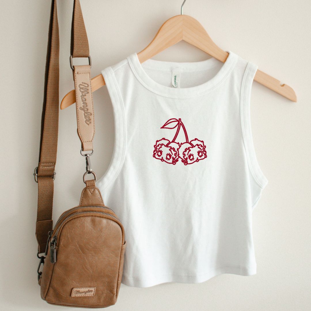 Betty Boop Cherries Embroidered Crop Tank Top