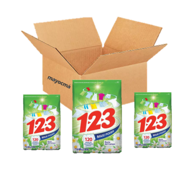 Caja Detergente 123 maxi poder rocio del campo 20pza de 900 g c/u