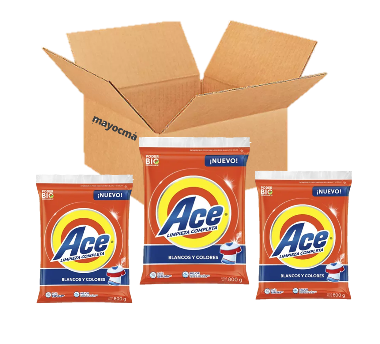 Caja Detergente en polvo Ace 18 pza de 800 g c/u