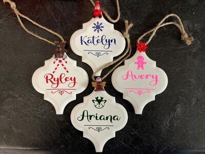Porcelain Christmas Ornament - Vinyl Image/Name