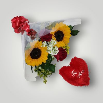 Ramalhete de Rosas e Girassóis + Coraçãozinho