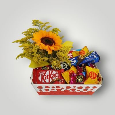 Caixinha com Girassol e Chocolates
