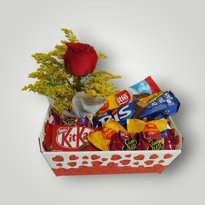 Caixinha com Rosas e Chocolates