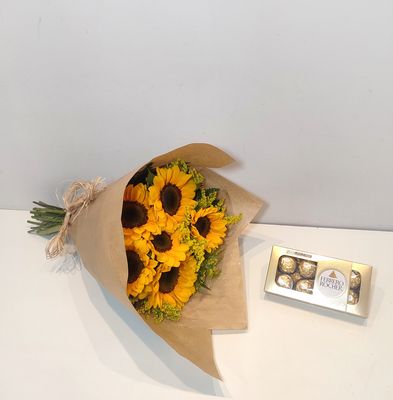 Buquê de Girassóis Encantados + Ferrero Rocher