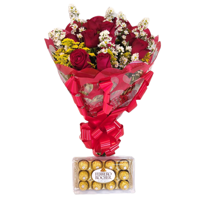 Buquê de 12 Rosas Tradicional + Ferrero Rocher