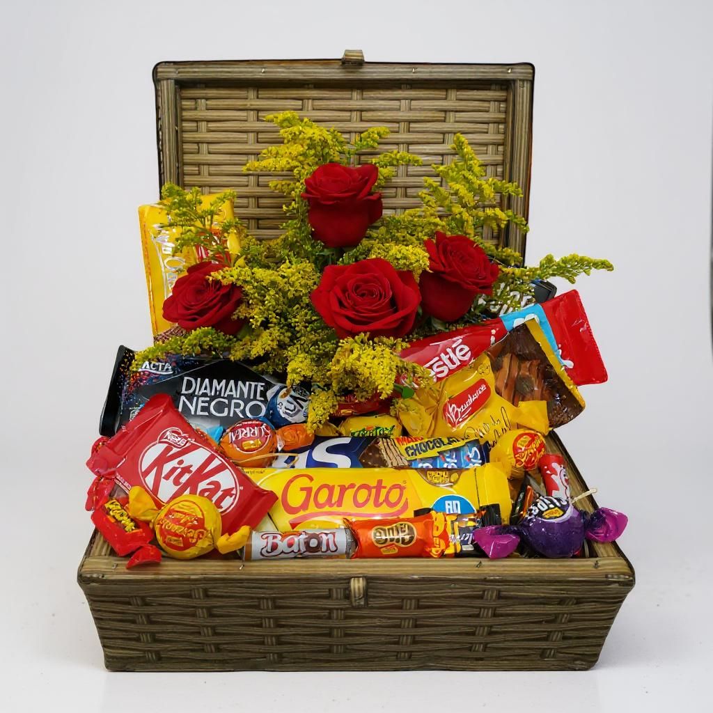 Baú com Rosas e Chocolates