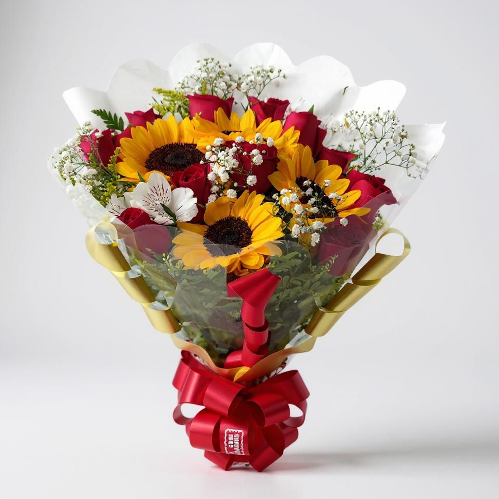 Buquê Especial de Rosas e Girassóis