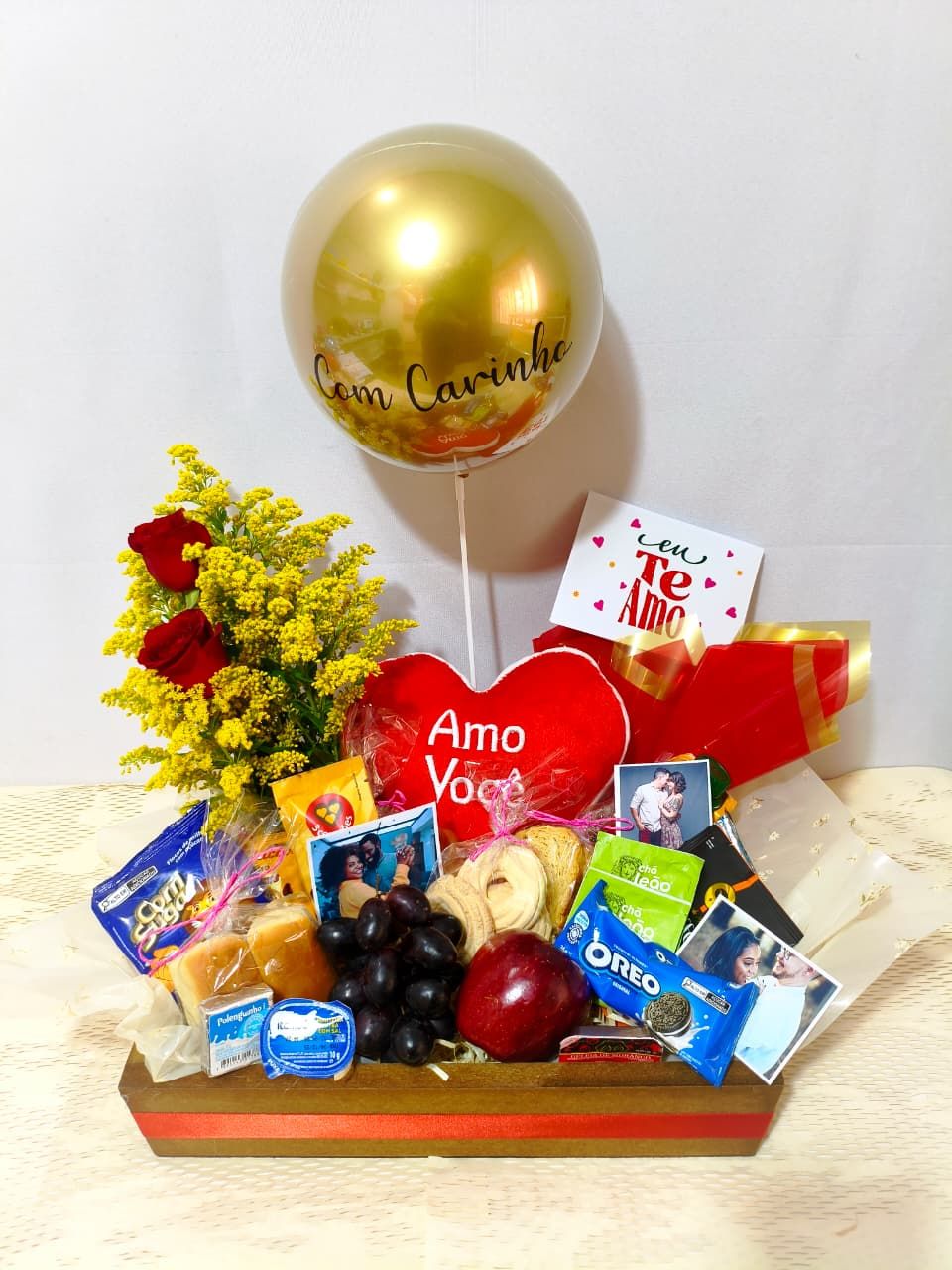 Cesta de Café com Coração + Balão Com Carinho