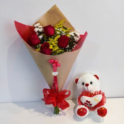Buquê de Rosas Amore Mio e Urso