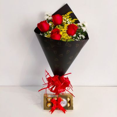 Buquê de Rosas Elegância e Ferrero Rocher