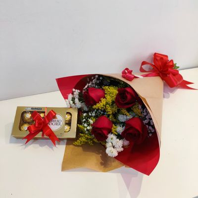 Buquê de Rosas Amore Mio e Ferrero Rocher