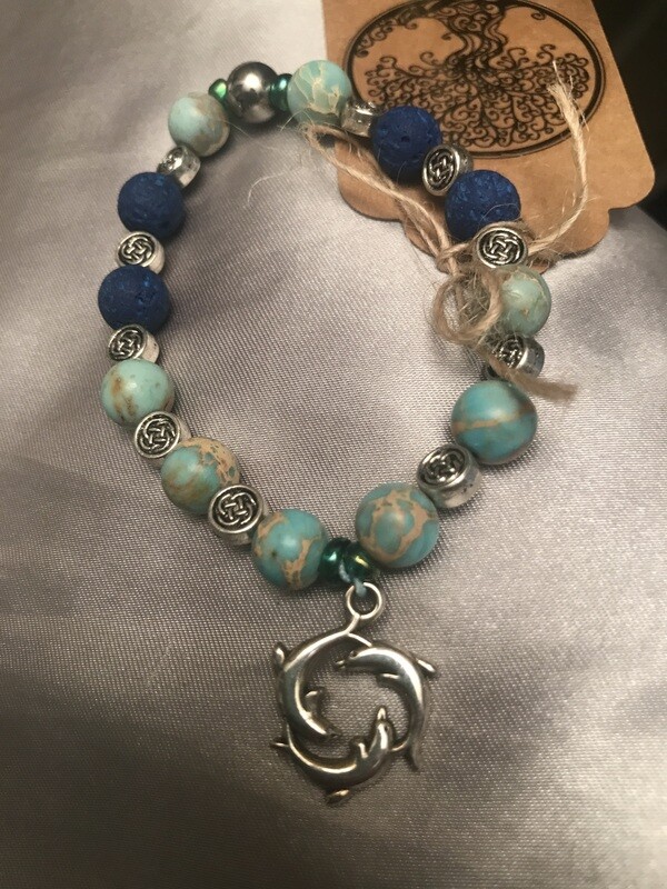 “Ocean” bracelet with silver plated
Dolphin and Ocean Jasper
