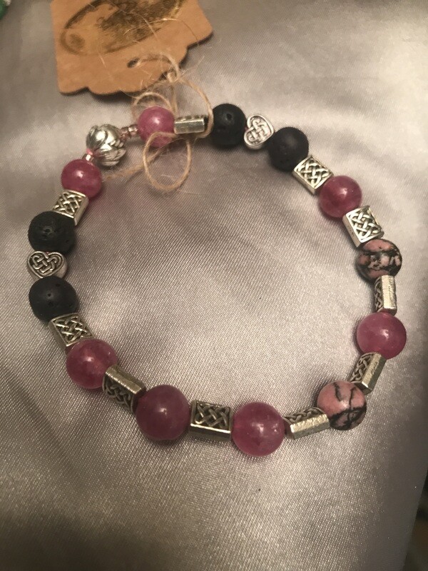 Rubellite and pink chalcedony celtic bracelet