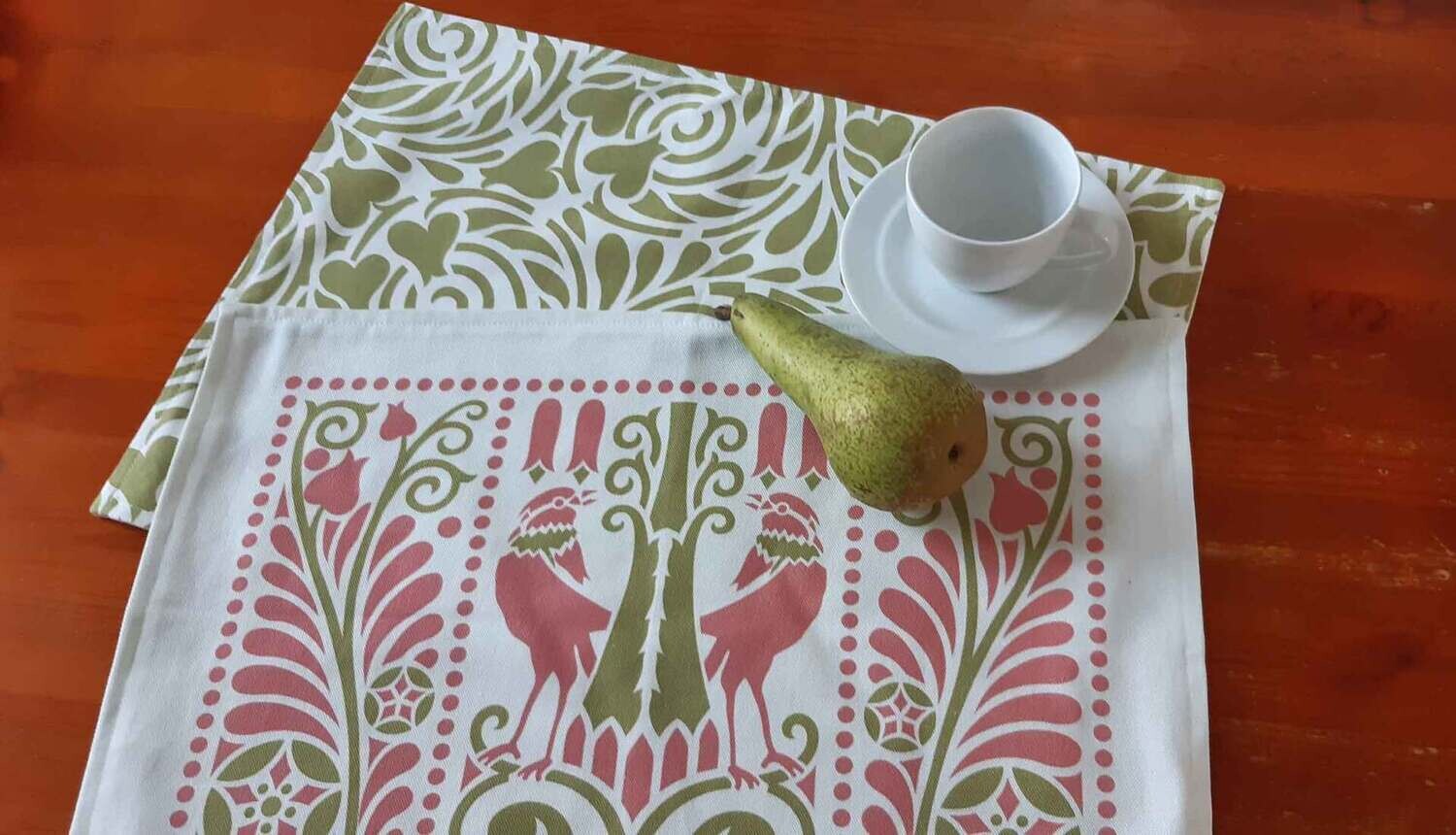 Platzset / Tischset, Grün/Rosa, 50x35cm, zum Wenden, Baumwollstoff