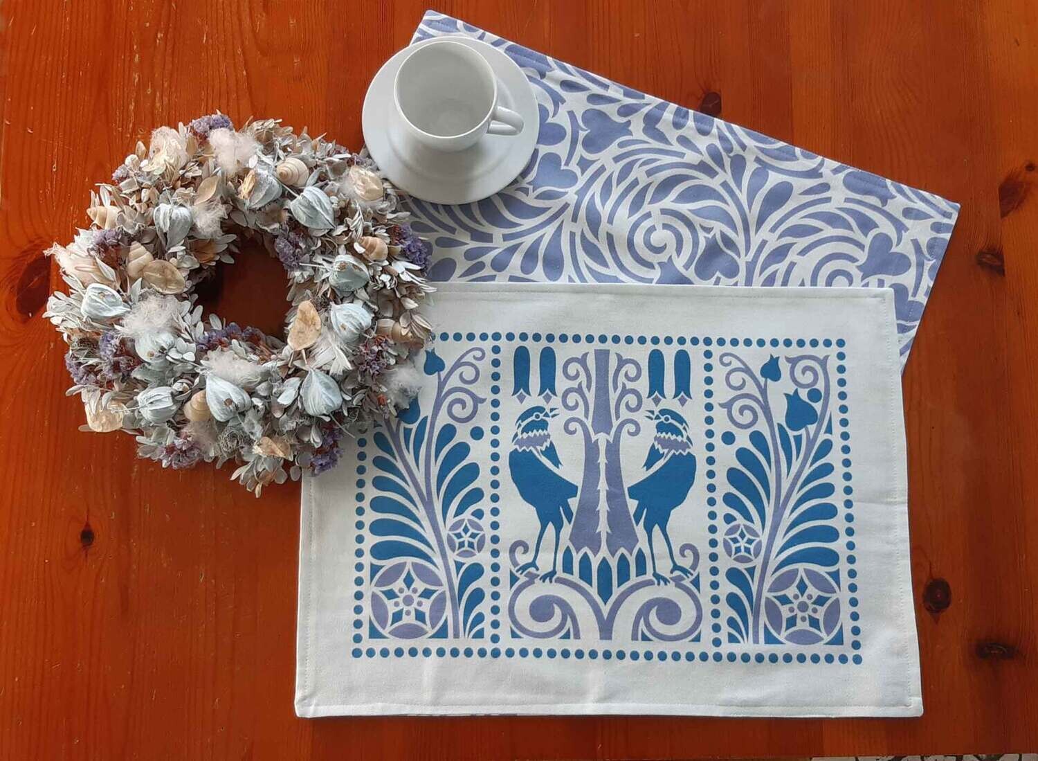 Platzset / Tischset, Blau/Lavendel, 50x35cm, Baumwollstoff, zum Wenden