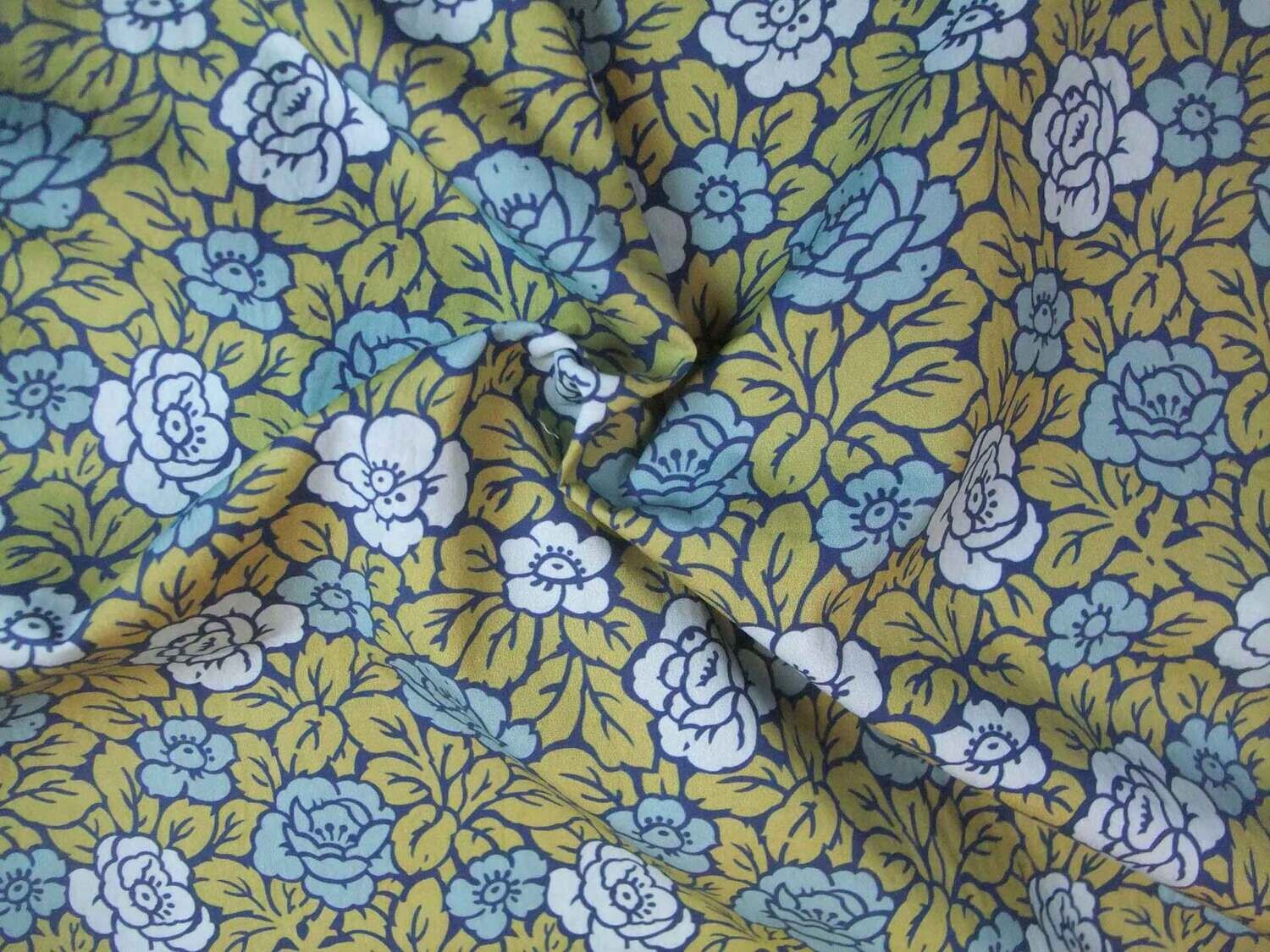 Popeline, Meterware, Baumwollstoff, Motiv Rosen, grün-wasserblau, zweifarbig, bio, 145cm breit