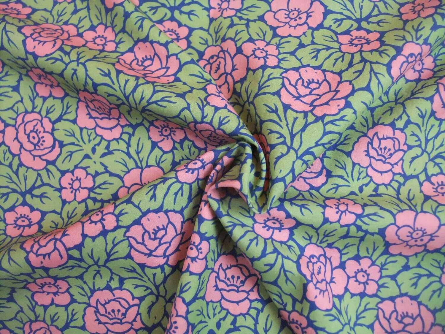 Popeline, Meterware, Baumwollstoff, 145cm breit, Rosen, grün/rosa, Bio, 145 cm breit