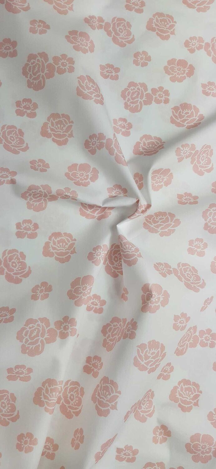 Popeline, Rosen, weiß-rosa