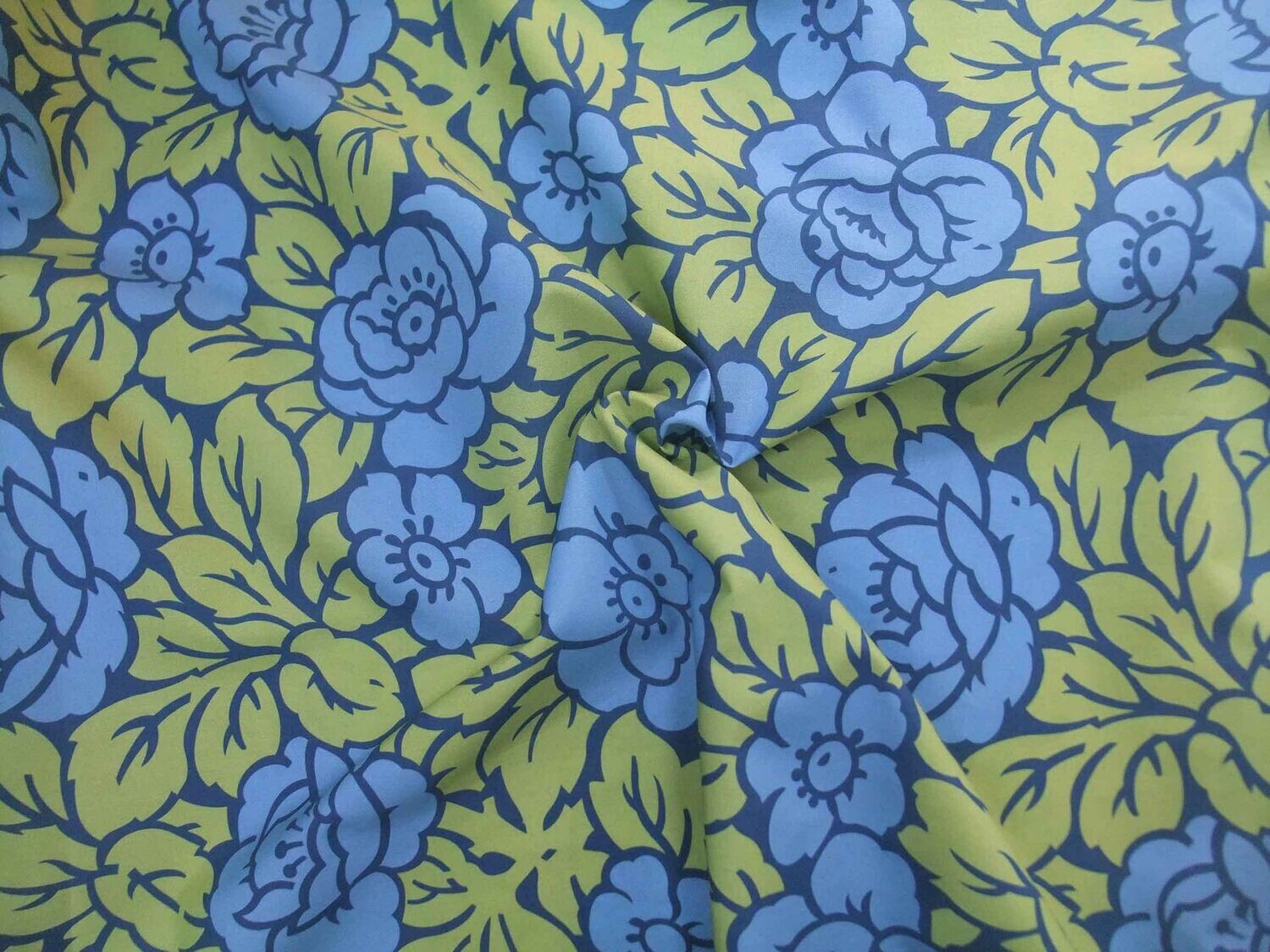 Popeline, Meterware, Baumwollstoff, Motiv Rosen, grün-blau