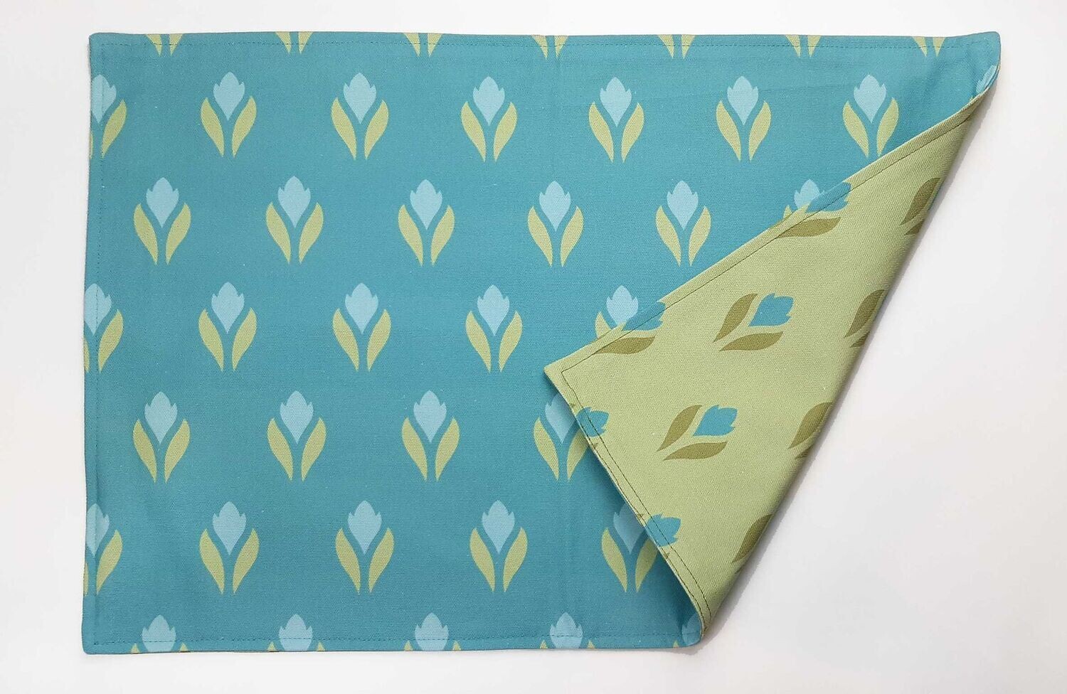Tischset, 50 x 35cm, zum Wenden, Krokusmotiv, Wasserblau-/Grüntöne