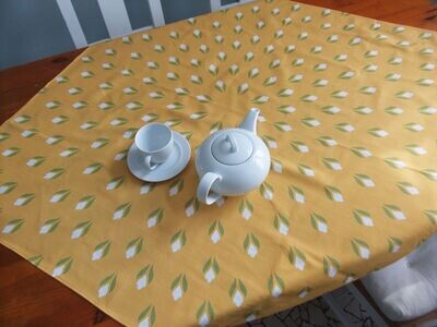Runde Tischdecke, gelb-weiß-grün, Tulpenmotiv
