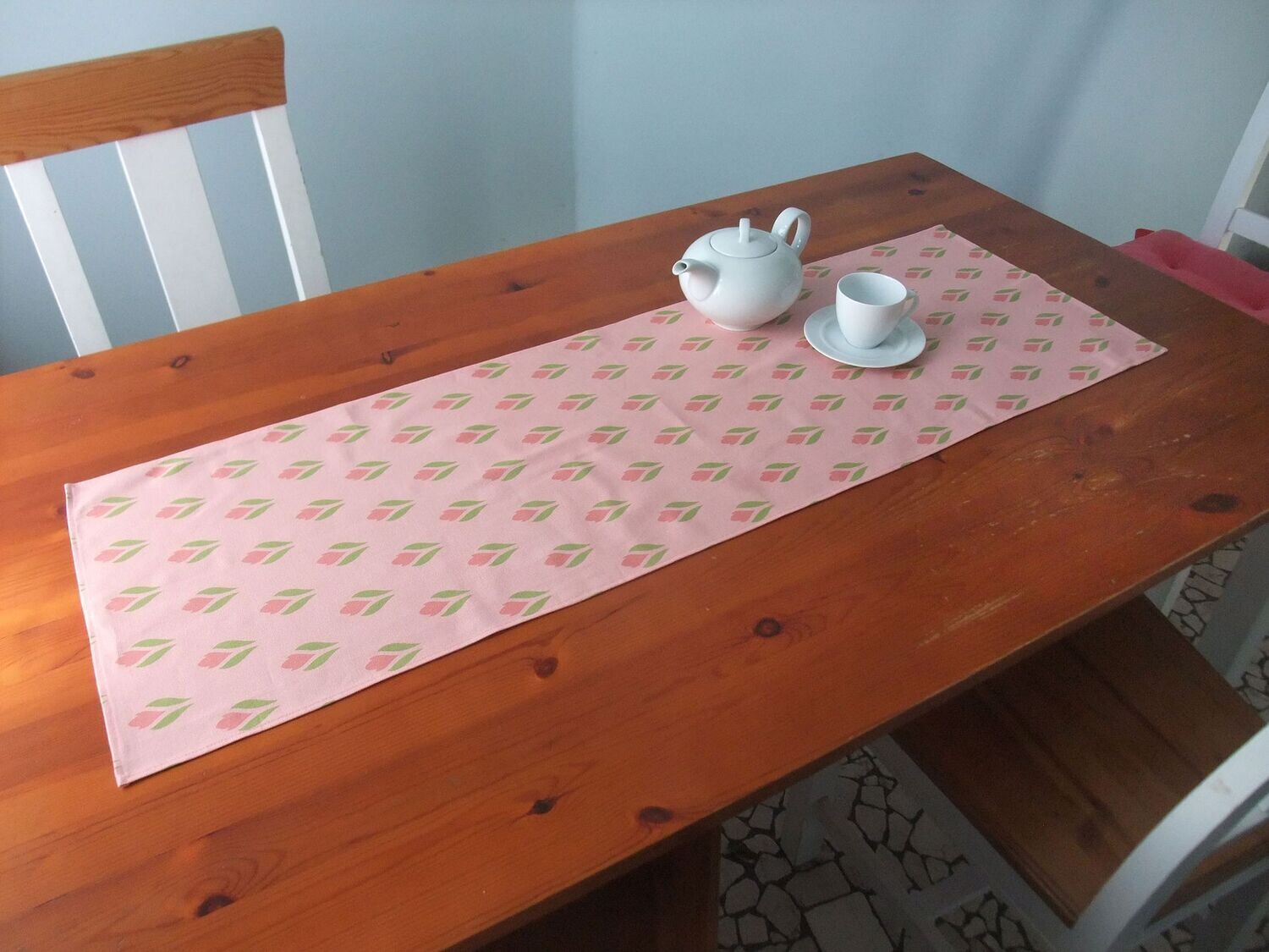 Tischläufer, 40 x 120cm, Krokusmotiv, rosa-hellgrün