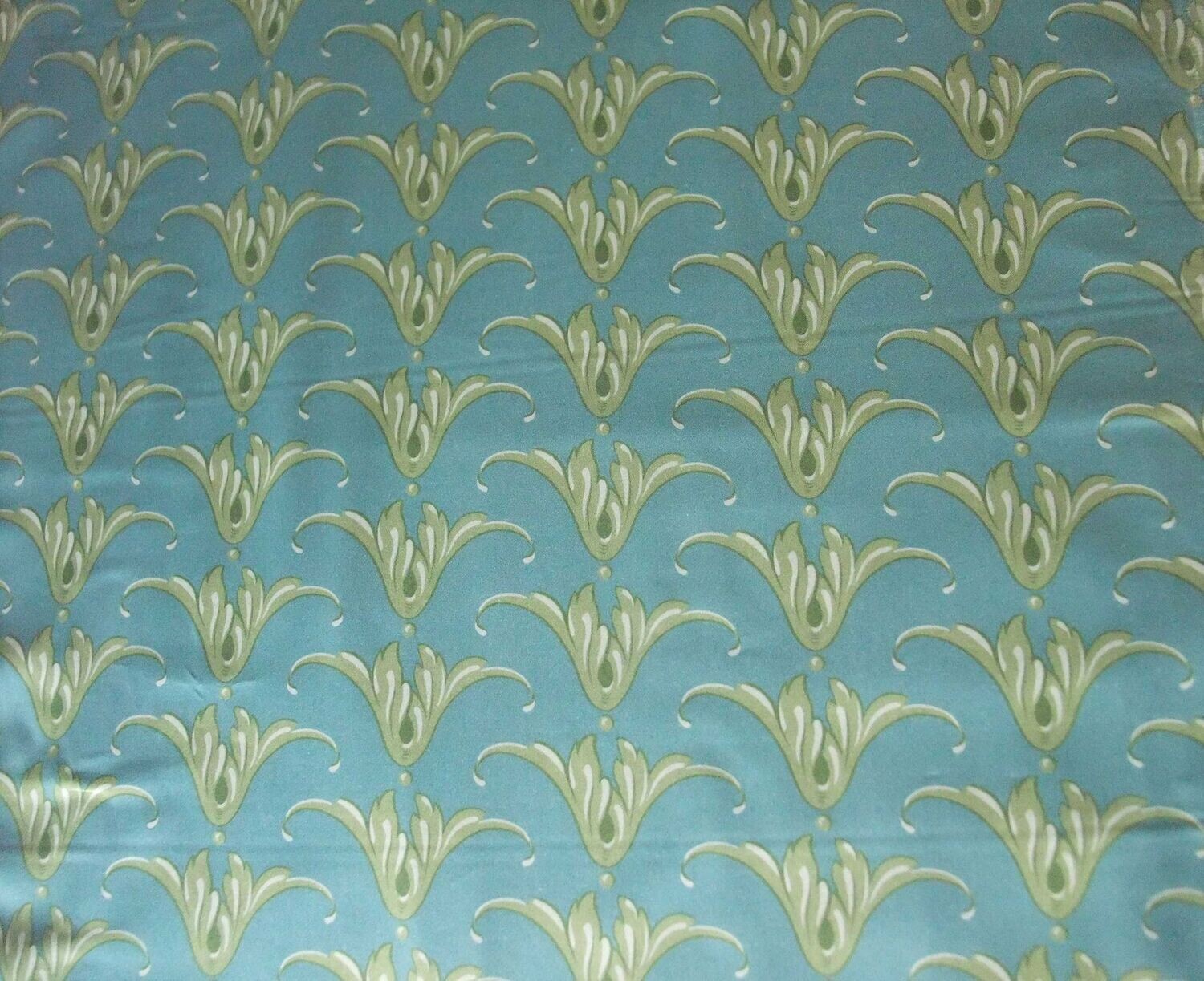 Mako-Satin, Meterware, Baumwolle,  türkis mit grünem Tulpenmotiv, Coordinate zum Motiv Feldblume