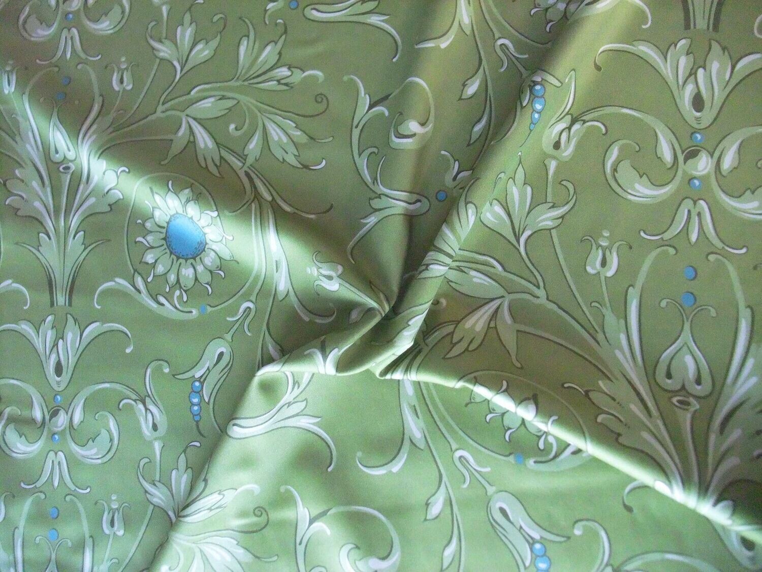 Mako-Satin, Meterware, Baumwolle,  Muster "Feldblume" in der Farbstellung Waldblume, grün-türkis