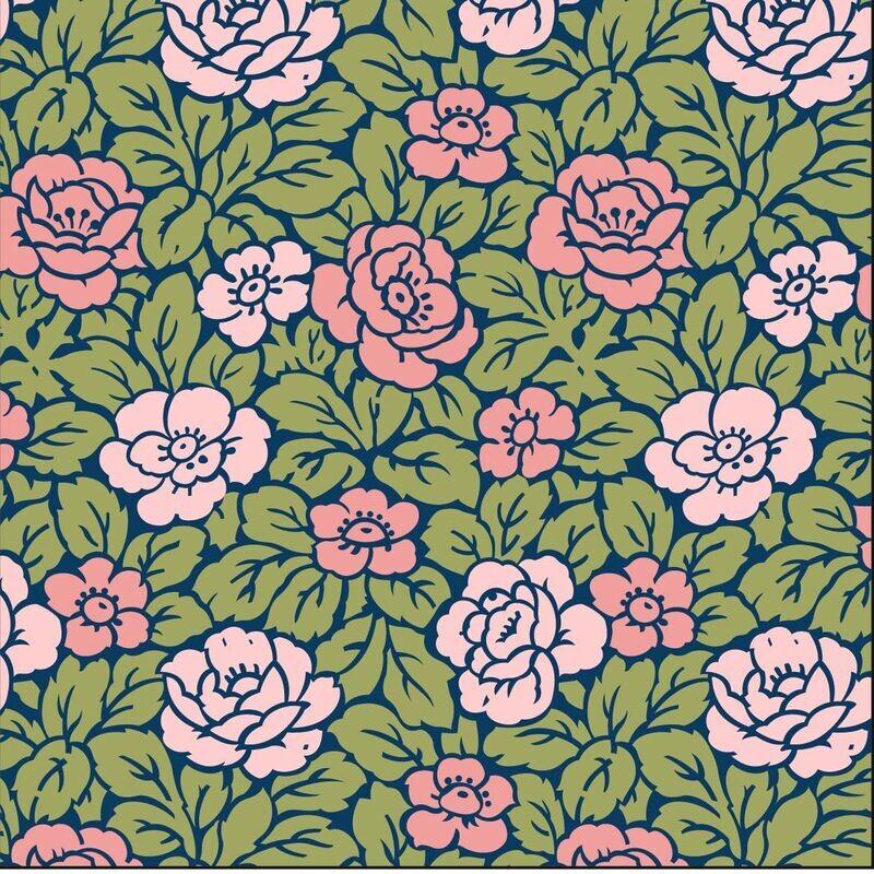 Kissenhülle mit Rosenmuster, grün-rosa, Baumwolle, mit Reißverschluß, 50x50cm