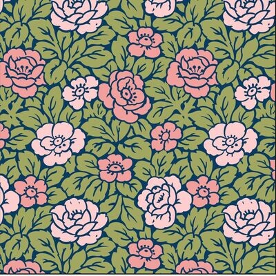 Kissenhülle mit Rosenmuster, grün-rosa, Baumwolle, mit Reißverschluß, 50x50cm