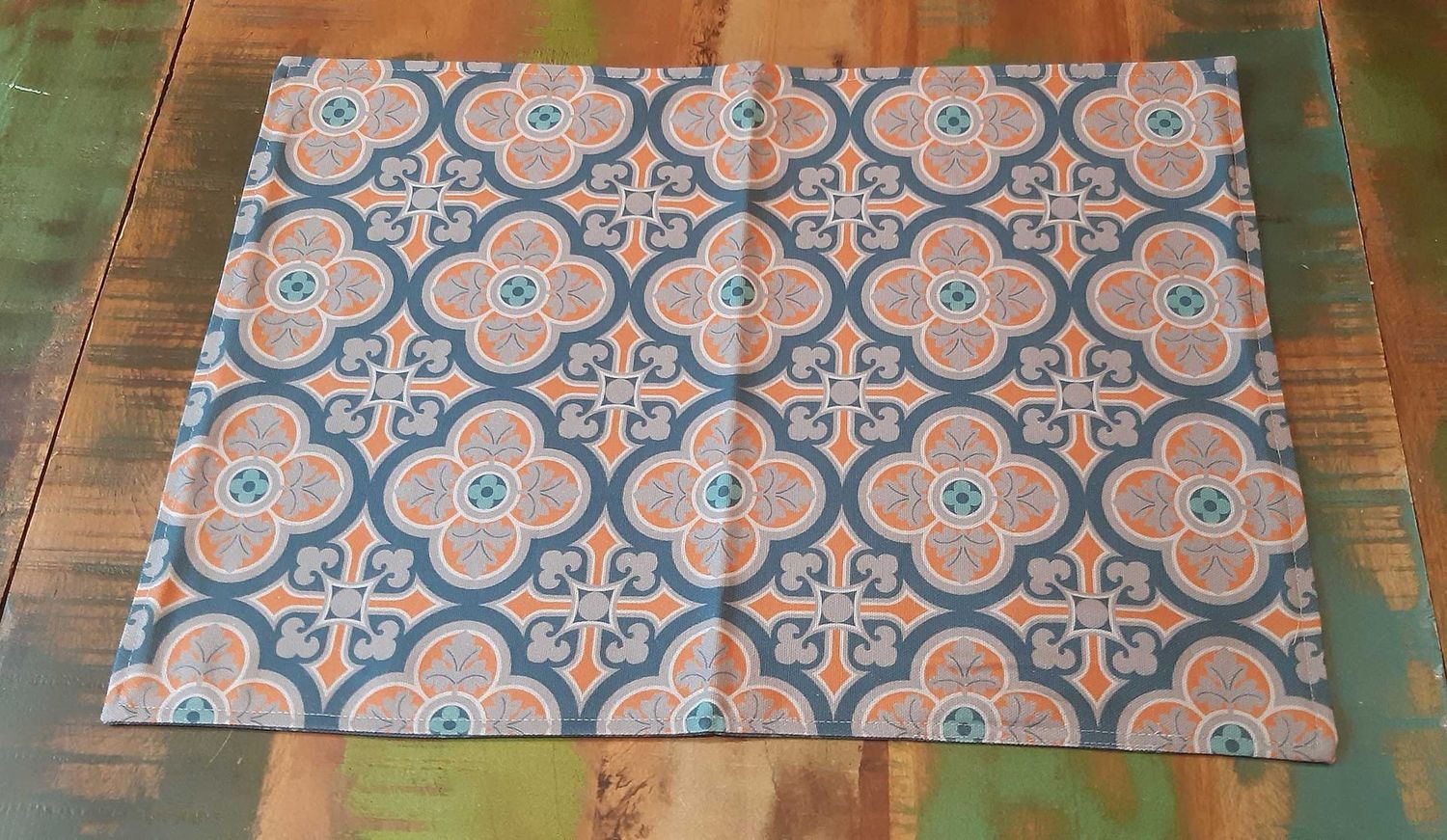 Tischset / Platzset, 50x35cm, Baumwolle, zum Wenden, "Herrenhaus", Dunkelblau-grau