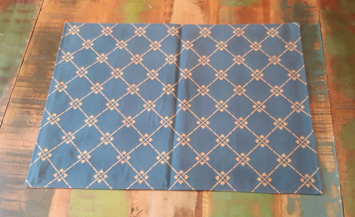 Tischset / Platzset, 50x35cm, Baumwolle, zum Wenden, "Raute", Hellbraun-dunkelblau