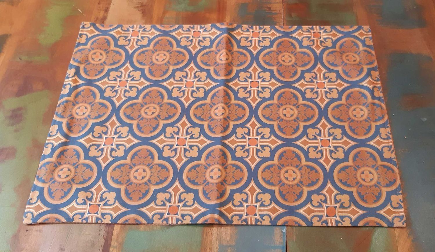 Tischset / Platzset, 50x35cm, Baumwolle, zum Wenden, "Herrenhaus", Dunkelblau-braun