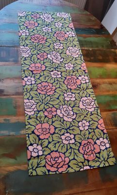 Tischläufer, 40x177cm, Baumwollstoff, Rosen, grün-rosa, zweifarbige Blüten, zwei Längen Tischläufer, 40x177cm, Baumwollstoff, Rosen, grün-rosa, zweifarbige Blüten, zwei Längen