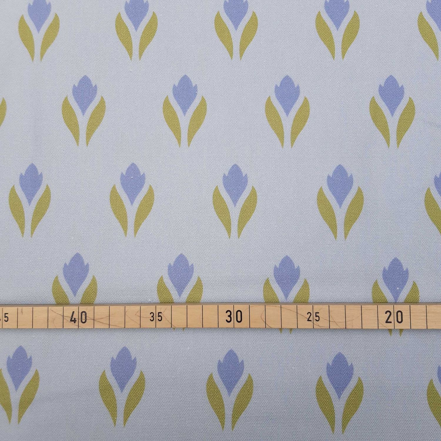 Meterware Halbpanama, Krokusmotiv, hellblau-grün, Baumwollstoff , 200g/qm, Ostern