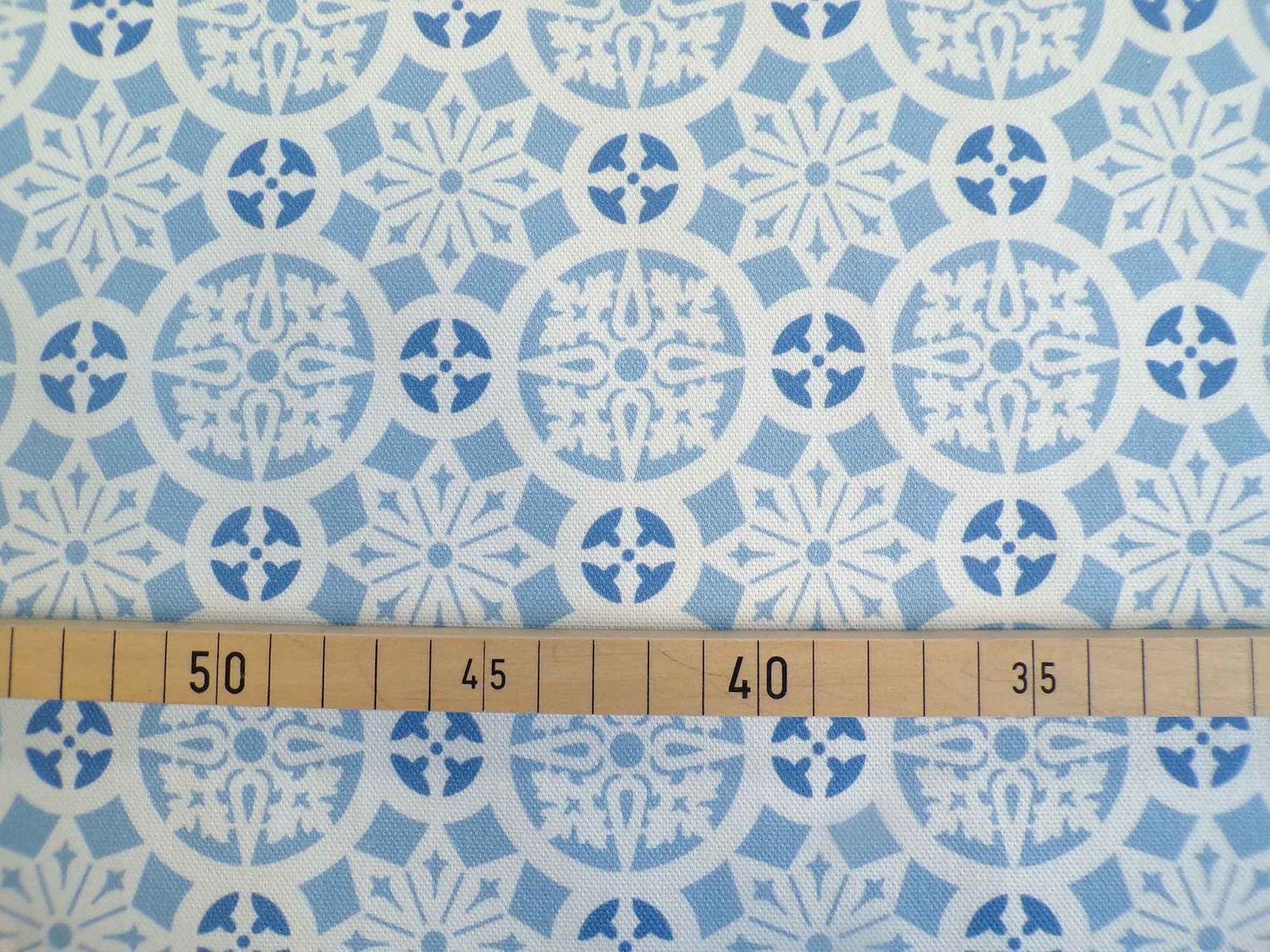 Halbpanama, Baumwolle, Meterware, "Schnee 2", weiß/Hellblau/blau