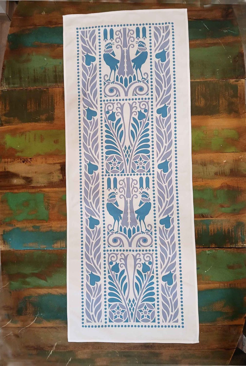 Tischläufer, Raben, Blau-Lavendel, 40cm breit, verschiedene Längen
