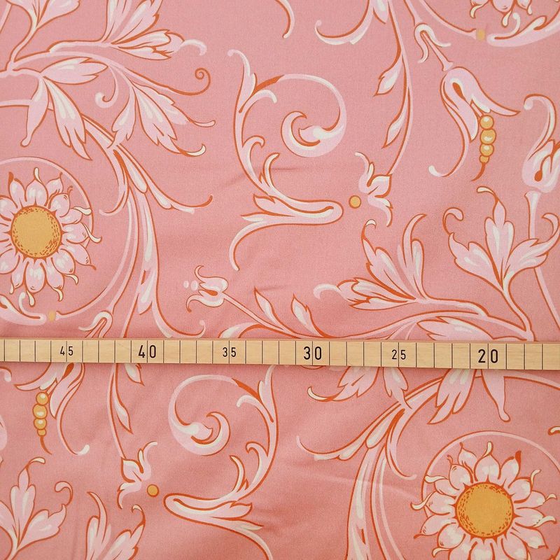 Mako-Satin, Meterware, Baumwolle, Muster Mako-Satin, Meterware, Baumwolle, Muster "Feldblume" in der Farbstellung "Mädchentraum", Altrosa-Rosa-Ockergelb