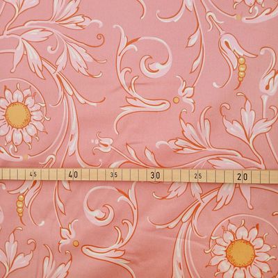 Mako-Satin, Meterware, Baumwolle, Muster Mako-Satin, Meterware, Baumwolle, Muster "Feldblume" in der Farbstellung "Mädchentraum", Altrosa-Rosa-Ockergelb