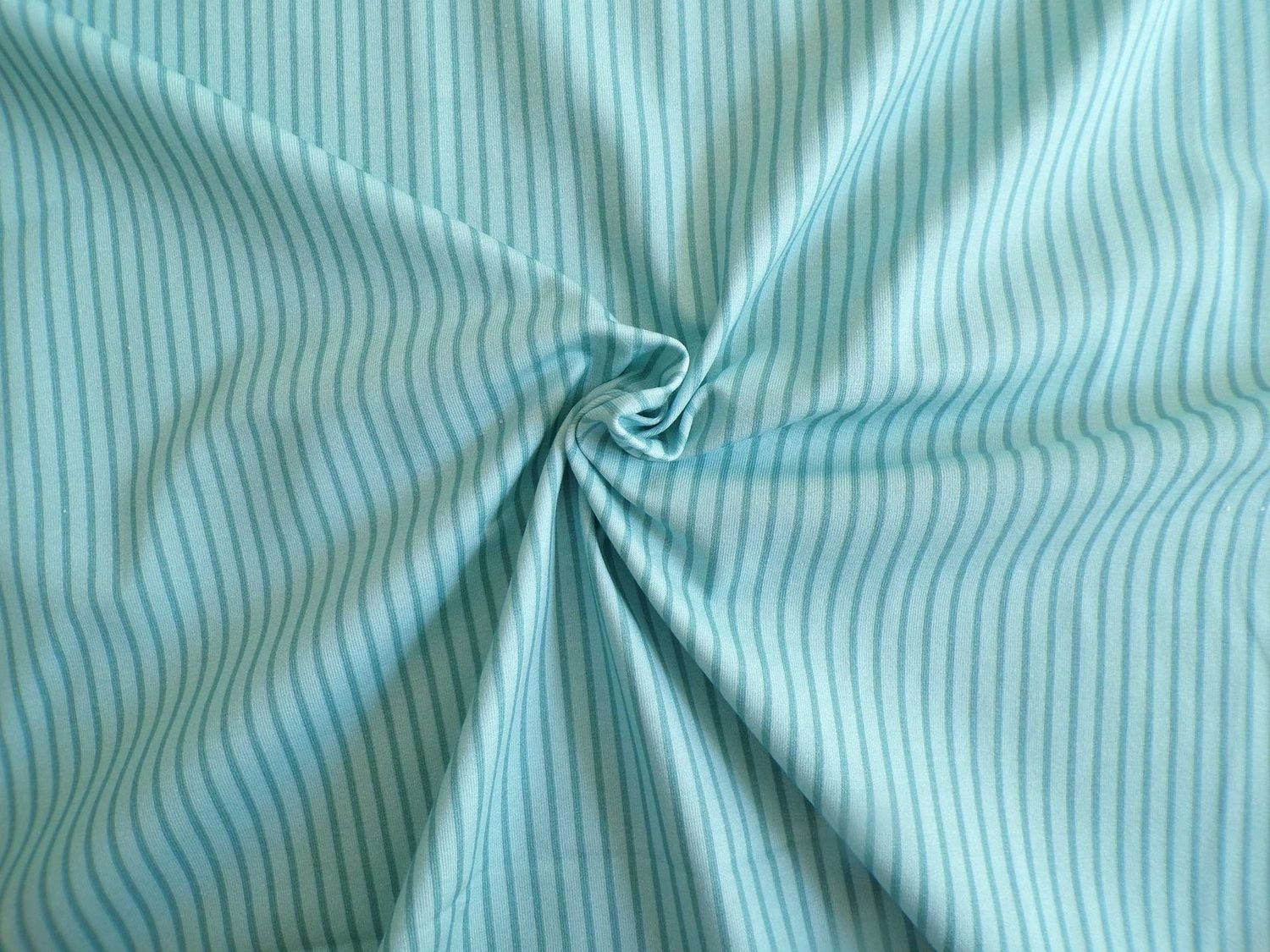 Bio-Jersey, Meterware, mit 5% Elastan, Streifen, blassblau/aqua, Kinderkleidung